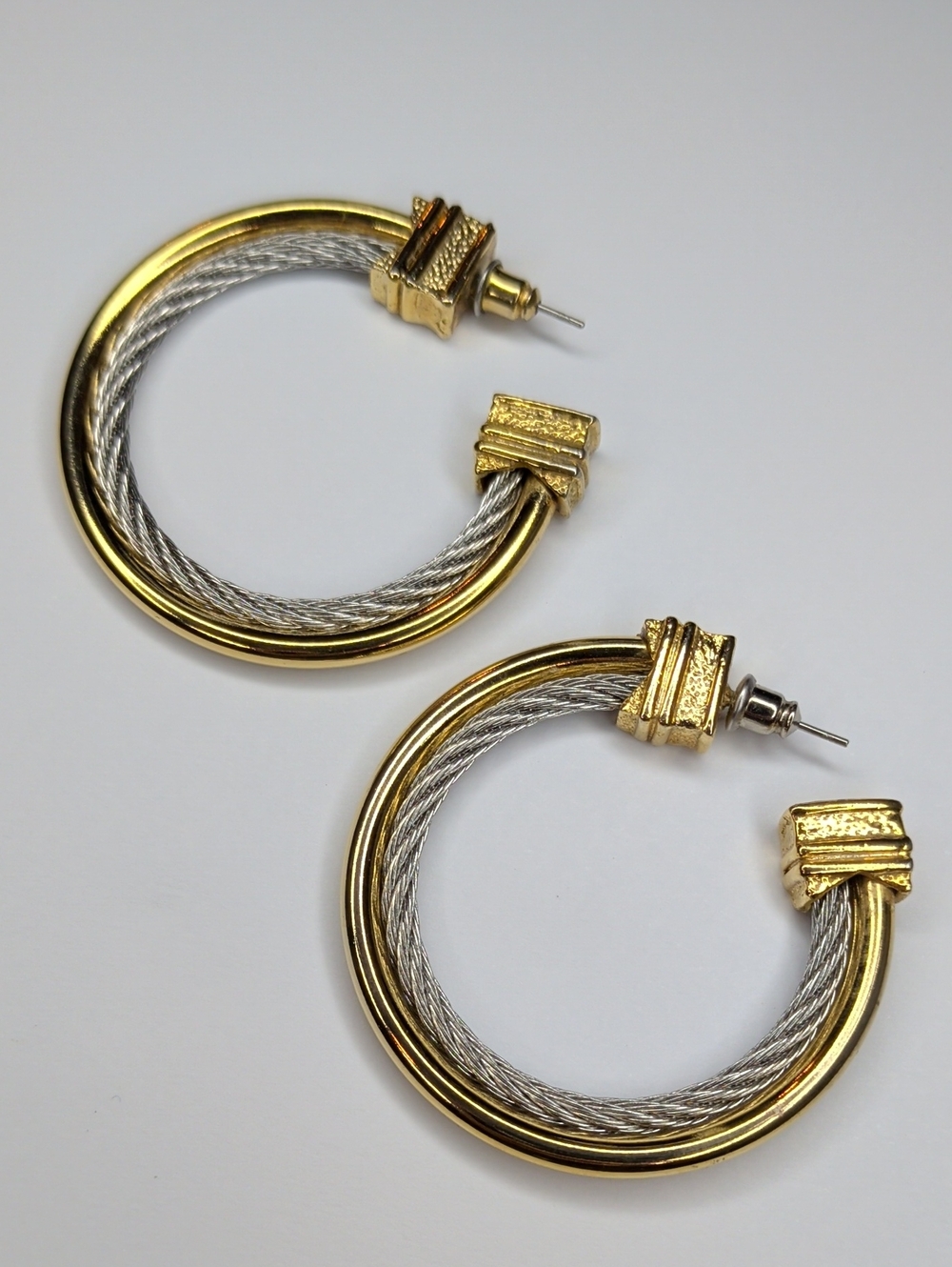 Women's Hoop Earrings Twisted Rope & Cable Silver Gold Tone Two Tone 1.75"